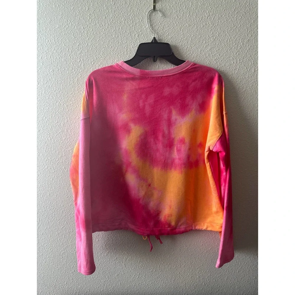14th & Union Women's Tie Dye Drawstring Hem Shirt In Pink Orange - Picture 9 of 11